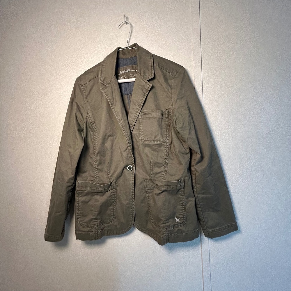 Eddie Bauer Women's Legend Wash 3 Button Jacket Blazer Size P12 Military‎ Green